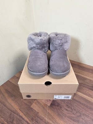 UGG Classic Womens Mini Fluff Sheepskin Lined Suede Boot Charcoal US8/UK6/EU39