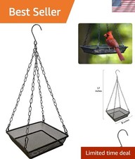 Durable Hanging Bird Feeder Tray - 8x8 Black Metal Seed Tray for Wildlife