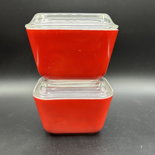 Set of 2 -Vintage Pyrex Small Red Refrigerator Dishes With Lid 501 - Photo 10/10