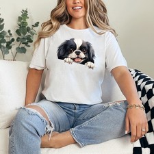 Japanese Chin Peeking Womens Ring-Spun T-Shirt Dog Lover Gift For Her