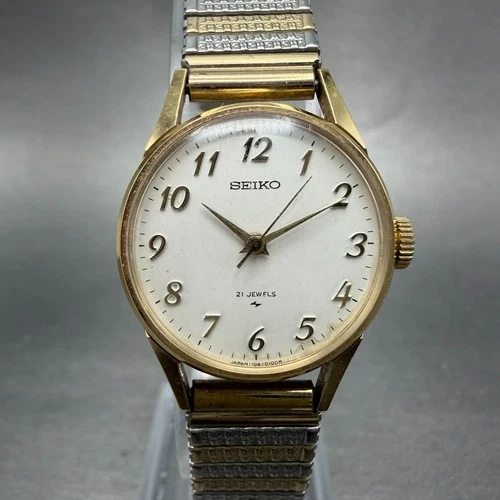 Seiko Watch Women 23mm White Dial Gold Plated Manual Wind 1104-0031 Runs GV6