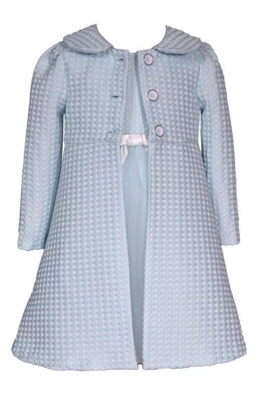 NEW Bonnie Jean Girls Size 6X "BLUE TEXTURED KINIT" Dress Coat Set NWT