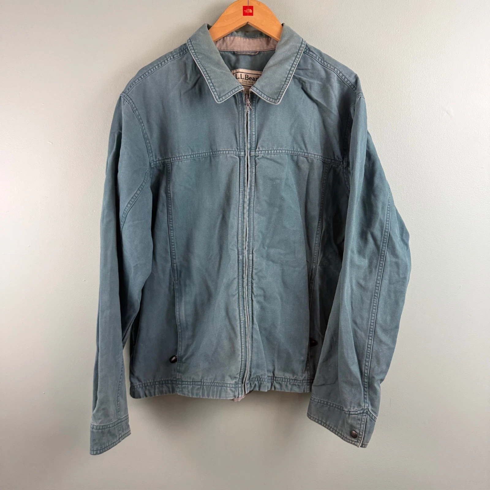 LL Bean Canvas Work Jacket Teal Green Men's LG 100% Cotton O AKC2 VTG Chore Coat