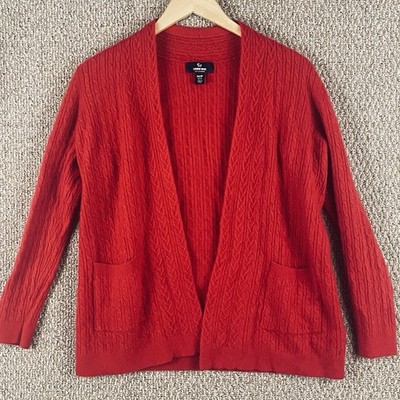 Lands End Cashmere Cardigan Sweater Womens PM Open Cable Knit Red 216