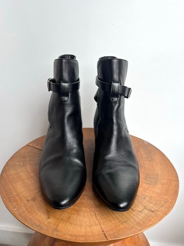 SAINT LAURENT West Black Leather Buckle Strap Block Heel Ankle Boot 39.5/9.5 - Picture 4 of 9