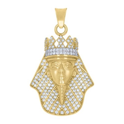 10K Two Tone Gold Round CZ Men's 1.30'' Egyptian God Charm King Pharoah Pendant