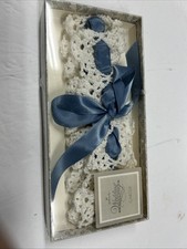 NEW VTG White Crocheted Blue Satin Wedding Bride Garter NIB