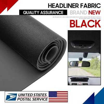 Black Flat Knit Headliner Fabric Foam Back Auto Roof Repair Upholstery Material