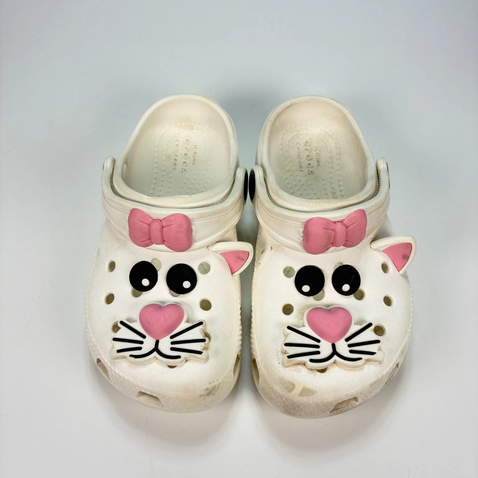 Zueco Crocs Clásico I Am Cat Blanco Informal Cómodo Zapatos Sin Cordones Juveniles Talla 10 Foto 3 de 4