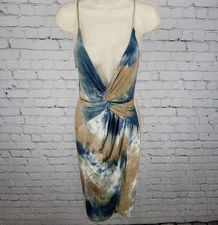 Gibiu Tie Dye Strappy Plunge Lightweight Stretch Dress USA Made Size Large L