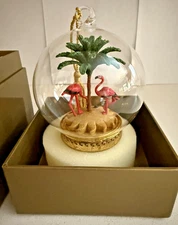 Flavia Milano  Memory Ornament Florida Pink Flamingos Palm Tree Beach Christmas