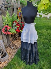 Vintage / Antique Off White Organza Half Apron with Lace Trim and Heart Pocket
