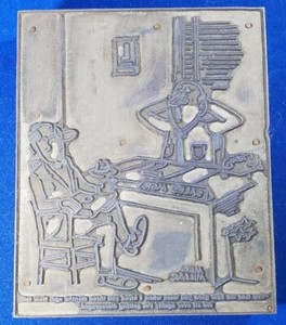 Vintage Printing Block Letterpress Wood Metal  Mel Millar Sales Mgr Comic/Ad