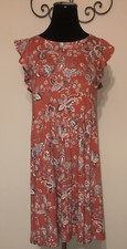 Ann Taylor LOFT Outlet Coral Floral Shift Dress Flutter Sleeves XS
