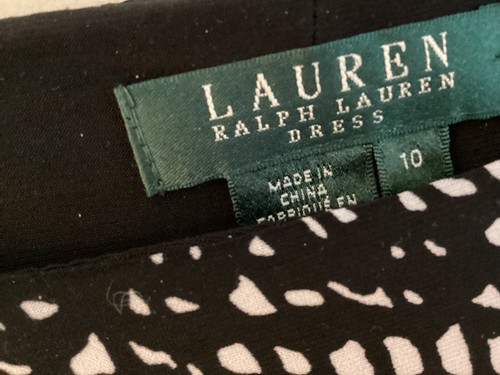 LAUREN RALPH LAUREN DRESS BLACK AND WHITE RUCHED WAIST 3/4 SLEEVE SIZE 10 LINED - Picture 8 of 13
