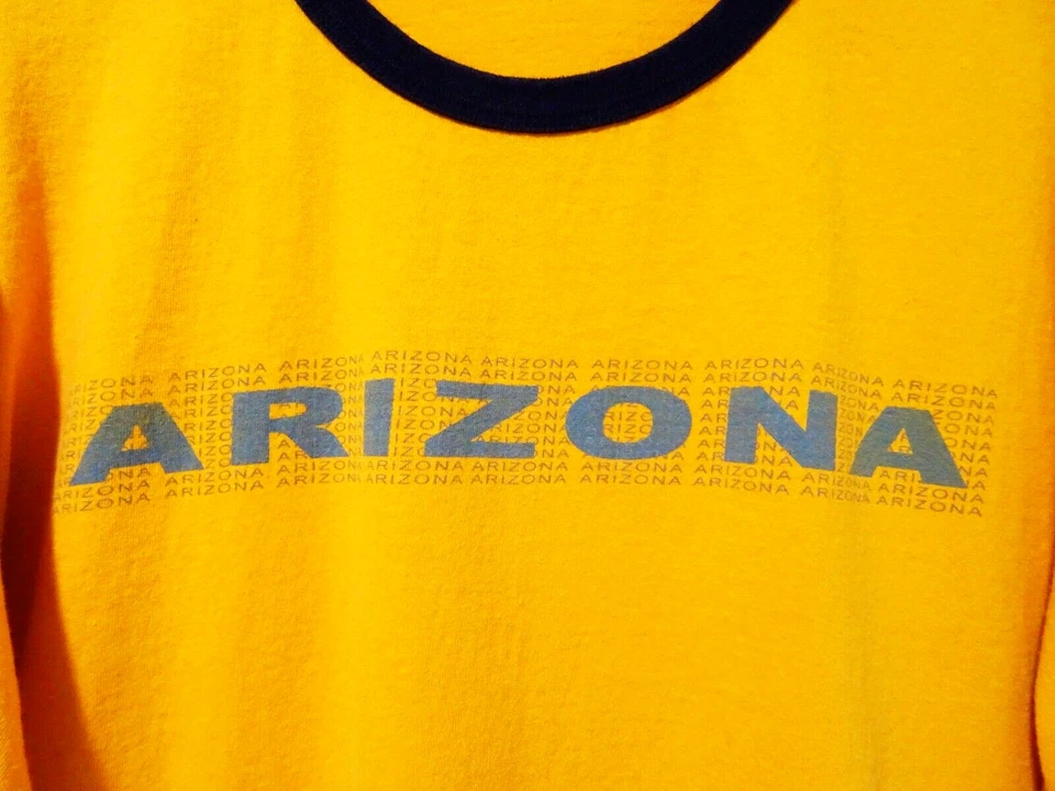 L/XL Vtg 90s Y2K Arizona AOP Yellow Blue Skate Punk Rave Men's Ringer T-Shirt - Image 4 of 4