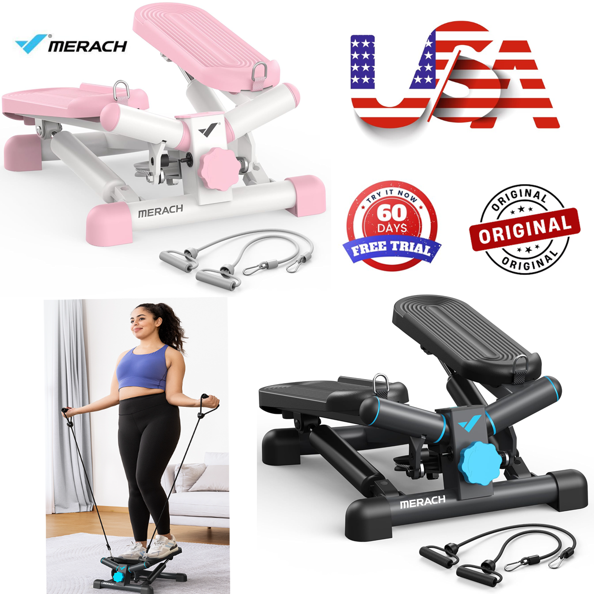 Mini Stair Stepper Home Mini Stepper With Resistance Bands - Full Body ...