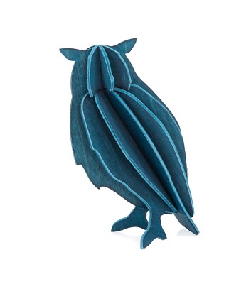 Lovi Eule Holz 3D Modell 9,5 cm Vogel blau handbemalt plastikfrei DIY Kit Geschenk