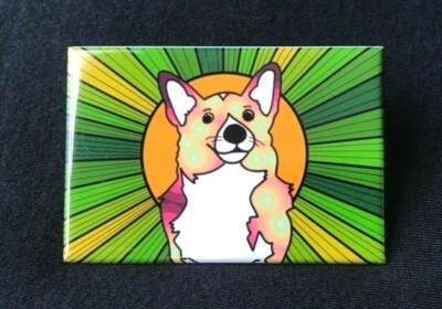 Psychedelic Corgi Magnet, Funky Dog Gifts, Accessories & Kitchen Home Decor