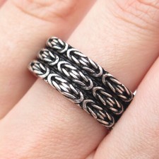 925 Sterling Silver Vintage 3-Row Byzantine Oxidized Band Ring Size 10.25