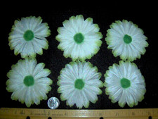 6 Vintage Green  White Faux Silk Daisies w/Stem- Japan