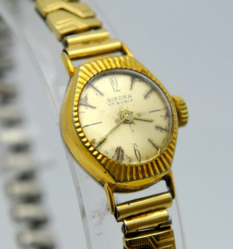 ВИНТАЖНЫЕ ЖЕНСКИЕ МЕХАНИЧЕСКИЕ ПОЗОЛОЧЕННЫЕ ЧАСЫ BIFORA С 17 КАМНЯМИ - Изображение 2 из 4