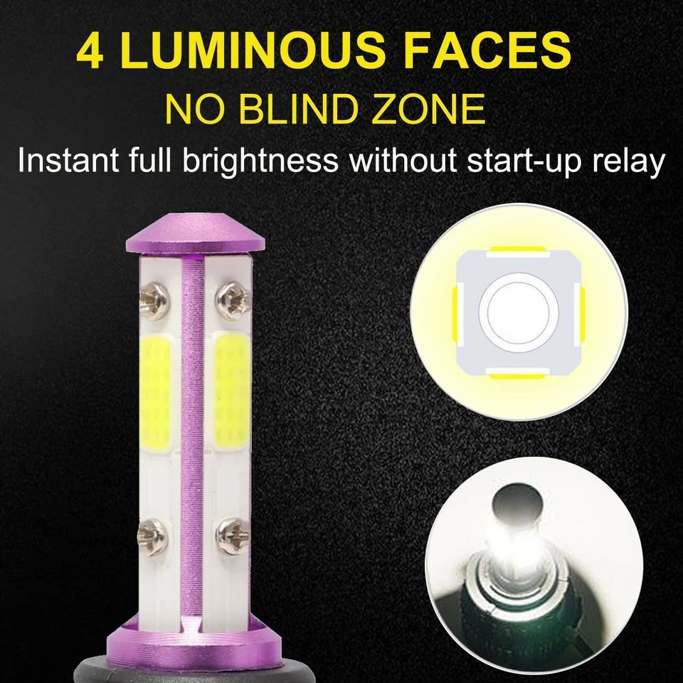 4-Sides 9006 HB4 LED Headlight Bulbs Kit Low Beam Fog Light 6000K White 360000LM - Imagem 3 de 4