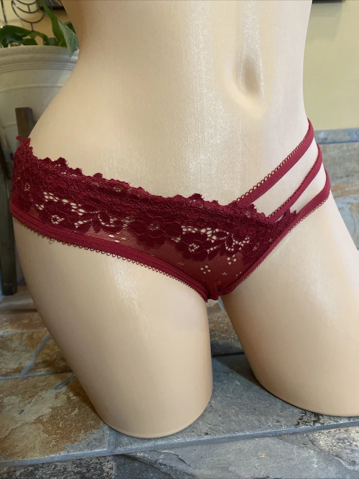 Bragas calzoncillos grandes de encaje floral de malla transparente rojas con tiras para mujer nuevas sin etiquetas Foto 2 de 4