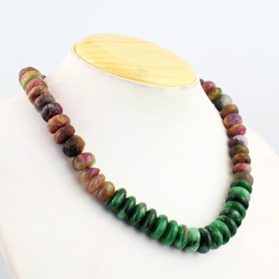 Untreated 667 Cts Natural Chrysoprase & Tourmaline Beads Necklace JK 32E408
