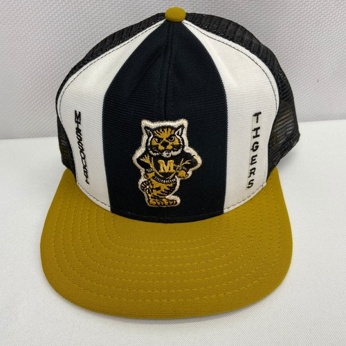 Vintage Missouri Tigers NCAA College Black Snapback Hat AJD Lucky Stripes 80s