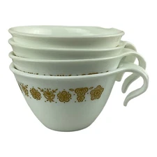 Vintage Corning Ware CORELLE  Set of 4 Butterfly Gold Flat Hook-Handled Cups EUC
