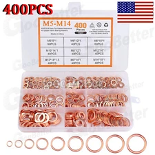 400PCS Solid Copper Crush Washer Gasket Set Flat O-Ring Seal Assortment Kits USA