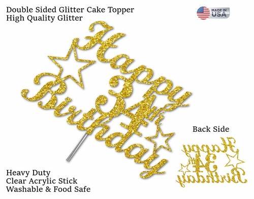 34th Birthday Cake Topper DOUBLE SIDE GOLD GLITTER 34th Party Decorations Favors - Picture 3 of 4