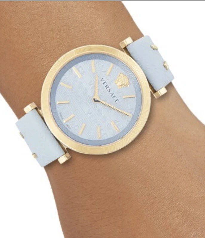 Ladies' Versace V- Motif Vintage Logo Light Blue Leather Strap Watch  VERE00318