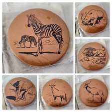 Set 6 Vtg Copper Coasters Wild Animals Africa Jungle MCM Retro Zebra Elephant
