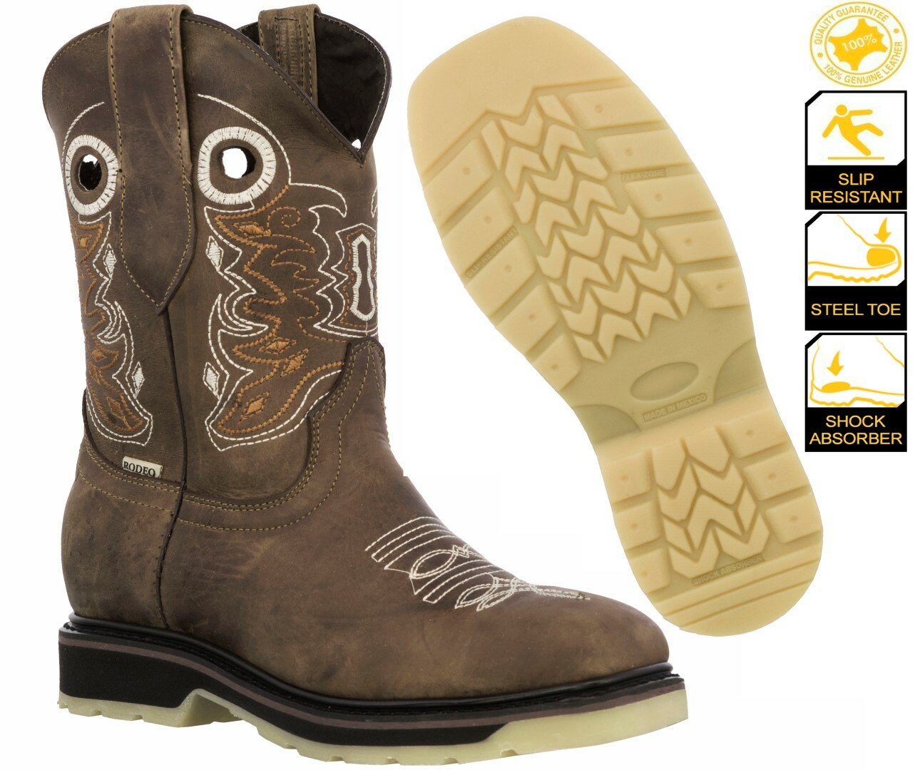 Mens Brown Steel Toe Work Boots Smooth 