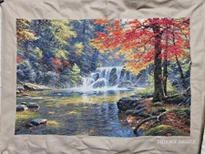 VTG Rare Tranquil Falls Finished Cross Stitch 19.5x13", Handmade, Unframed