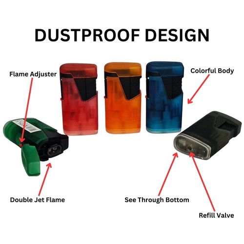 Atomic DUAL FLAME Jet Lighters TRANSPARENT Design Full Set Gas Refillable UK - Picture 5 of 15