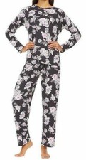 NWT FN Flora Nikrooz Gray/White/Pink FLORAL Knit Pajama/Lounge Set L POCKETS
