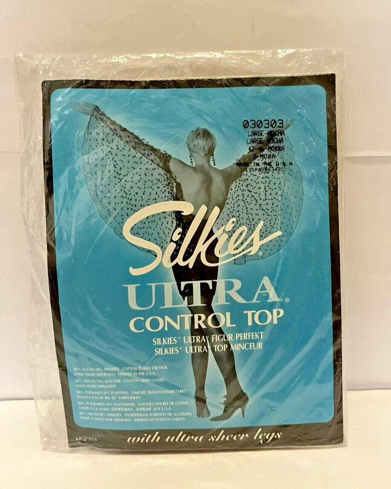 Nuevo En Paquete Pantimedias Top Vintage Silkies Ultra Control Talla L 42-46 Mocha Foto 4 de 4
