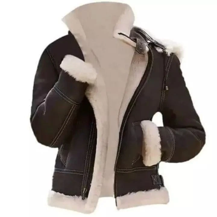 Men's Aviator B3 Bomber Black Leather & Faux Shearling Fur Hooded Winter Jacket