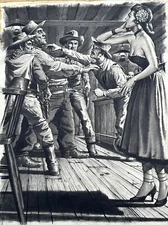 WESTERN COWBOY SALOON PAINTING PRETTY WOMAN ILLUSTRATION ART ANTIQUE FAMOUS ART