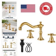 Widespread Bathroom Faucet Antique Brass 2 Cross Handles Easy Install 1.2 Gpm