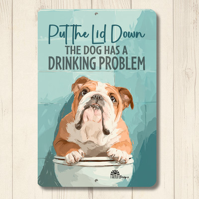 English Bulldog Sign Put the Lid Down funny bull dog metal bathroom art toilet