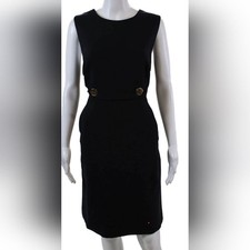 Tory Burch Designer Sleeveless A Line Dress Navy Blue Wool Blend Size 12