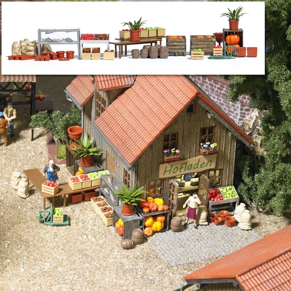 Décoration pour magasin à la ferme Busch 1075 HO : scène rurale miniature 1:87