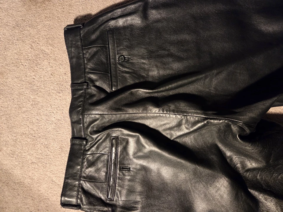 Mens Genuine Alfani Leather Pants Polyester Lining 34x30 - Image 3 of 4