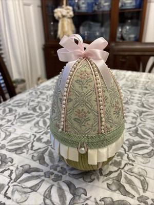 Timeless Treasures Easter Egg Gift Box Pink & Green Tapestry Top Satin Inner