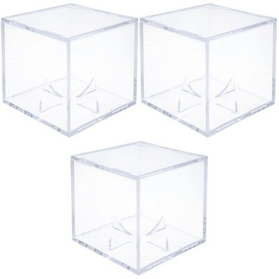 3 PCS Baseball Display Cube Cases Clear Showcase Box Stand for Balls