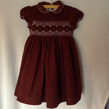 Pepa London 5 Y Dress Burgandy Hand Smocked Perter Pan Collar Puff Short Sleeves